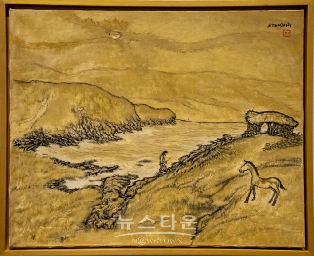 김종근 평론가가 본 ‘변시지 화백의 작품세계’와 ‘공간누보 송정희 대표’의 변시지 작품설명(김한정 기자)