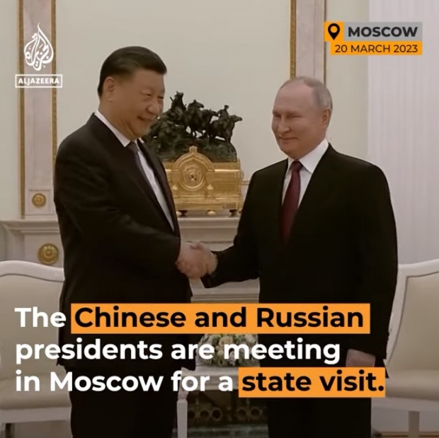 2023년 3월 20일 시진핑 중국 국가주석, 모스크바 방문, 푸틴 대통령과 정상회의. 알자지라 비디오 갈무리
