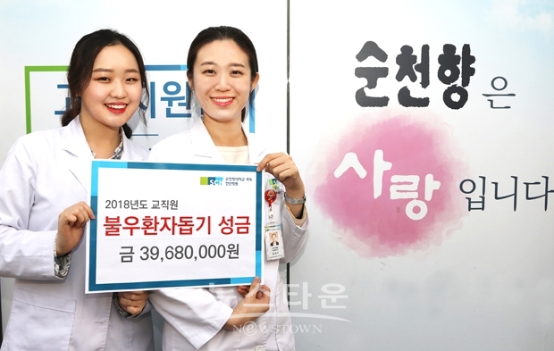 불우환자 의료비 지원을 7년째 이어오고 있는 순천향대천안병원 교직원들이 지난해에도 3천968만원의 성금으로 30명의 환자에게 도움을 주었다.