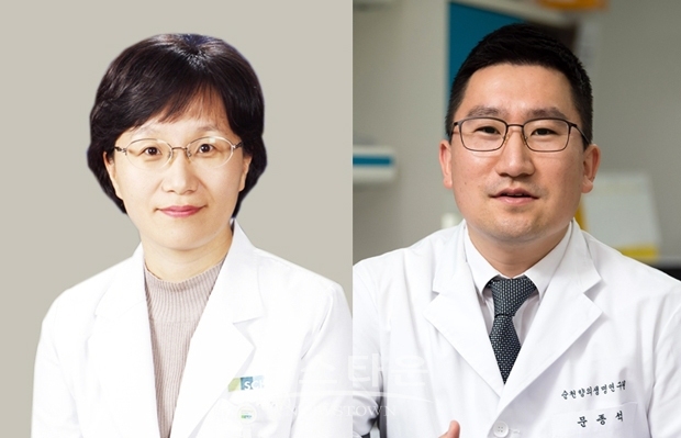 순천향대천안병원 신장내과 이은영 교수(왼쪽)와 순천향의생명연구원 문종석 교수(오른쪽)가 혈액 한 방울로 당뇨병 환자의 만성염증과 합병증 발생을 예측해내는 방법을 개발했다.