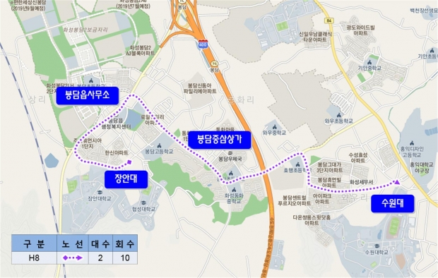 심야버스 h8노선도