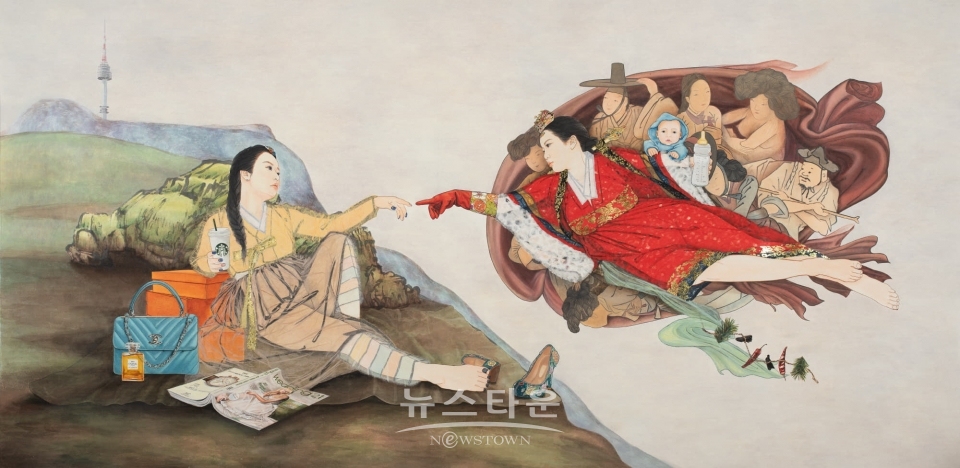 김현정 작가는 이번 개인전에서 직면한 결혼이라는 현실적인 고민를 경쾌하게 담고 있다.