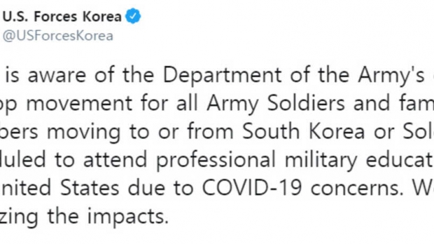 주한미군이 트위터에 우한 폐렴 확산 우려와 관련한 미국 육군의 명령 내용을 올렸다.