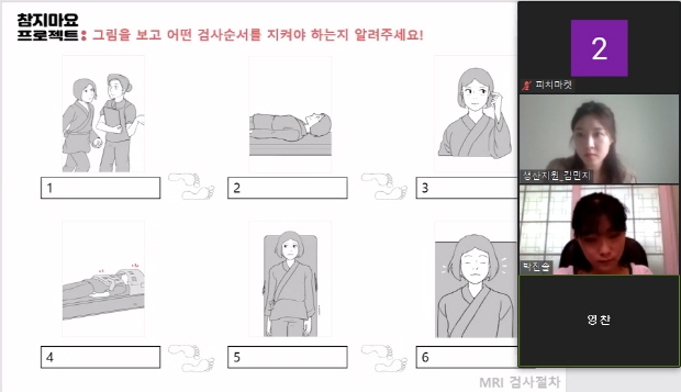 대웅제약 임직원이 온라인 화상프로그램을 이용해 봉사활동을 하고 있다