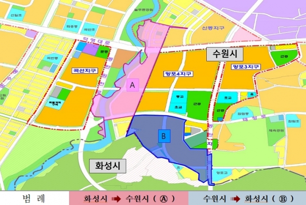반정동 망포동 일원 행정구역 조정 구획도