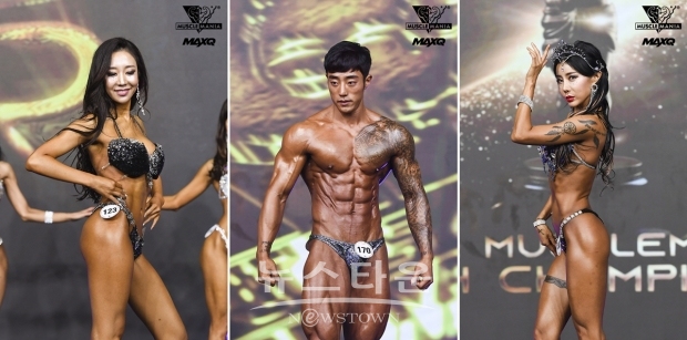 (좌) 커머셜모델 여자 그랑프리 김선영, (중) 보디빌딩&클래식 그랑프리 김양훈, 우) 스포츠모델 여자 그랑프리 백성혜