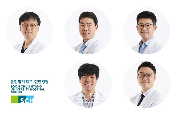 순천향대천안병원이 정부지원으로 무증상 폐렴환자 선별검사에 유용한 ‘저선량 포타블 흉부 X-ray 기기’ 개발에 착수했다. 개발에 참여하는 최성준, 정기진, 유익동, 박정완, 박찬호 교수