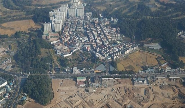 위쪽부터 아래로 경서지구(완료), 경서2구역(사업완료 예정), 경서3구역(사업 중)