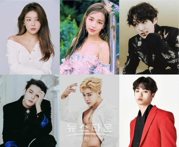 [온에어 SPINOFF] 스윗DJ 1차 캐스팅 출연진  /[ (상단 왼쪽부터) 유빈, 백아연, VICTON허찬, (하단 왼쪽부터) VICTON 임세준, 원호, 미래소년 손동표 ]