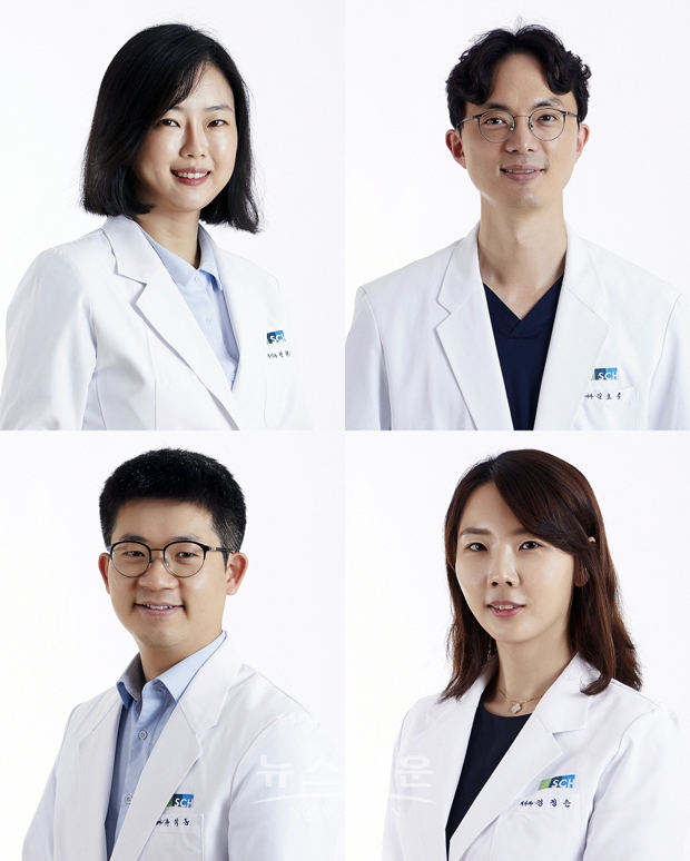 순천향대천안병원이 최근 정부 공모 연구사업에 4개의 과제가 선정됐다. 사진) 왼쪽부터 시계방향으로 전혜지, 길효욱, 김정은, 유익동 교수