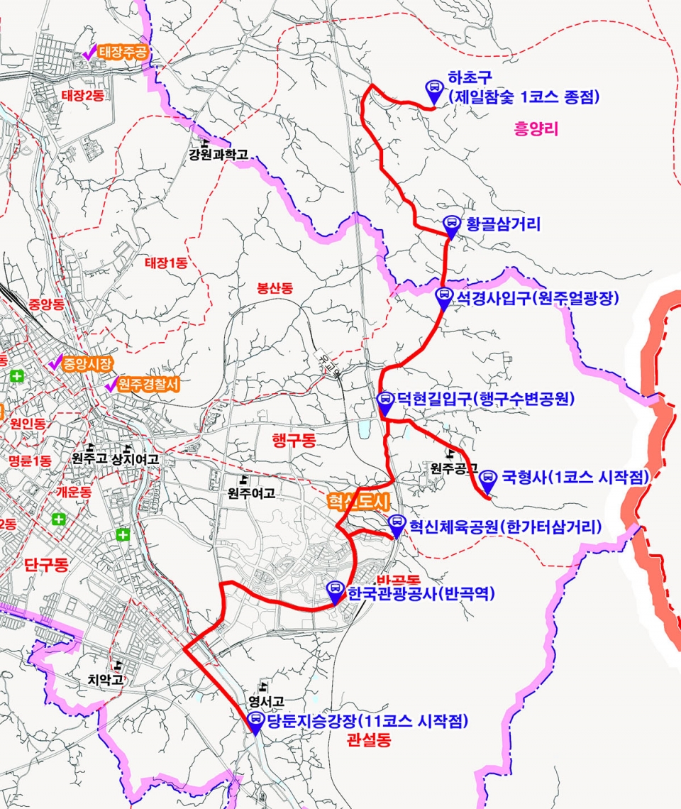 치악산 둘레길 노선도