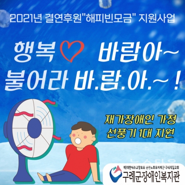 구례군장애인복지관은 해피빈 모금사업을 달성한 뒤 재가 장애인에게 선풍기를 전달했다