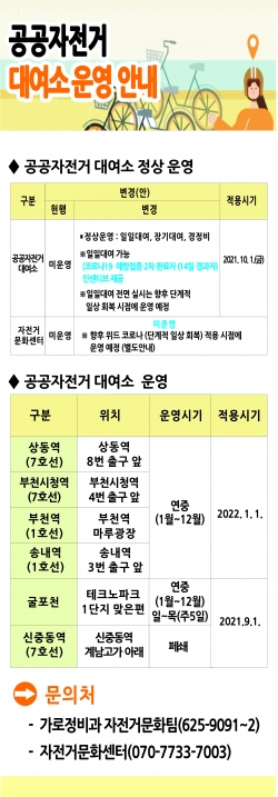 공공자전거 대여 정상 운영 안내문