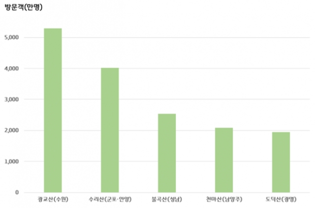 방문인원 상위 5개 산