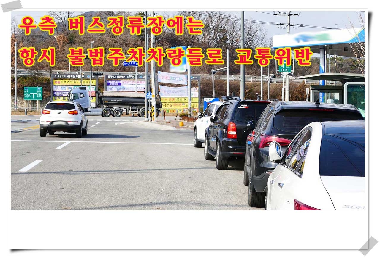 사진 : 중앙선절선과 시내버스정류장 불법주차장면
