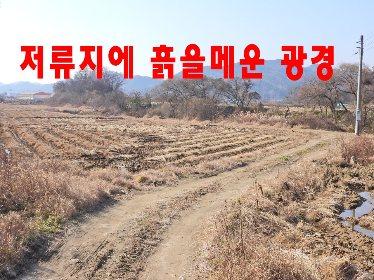 저루지를 흙으로 메운광경