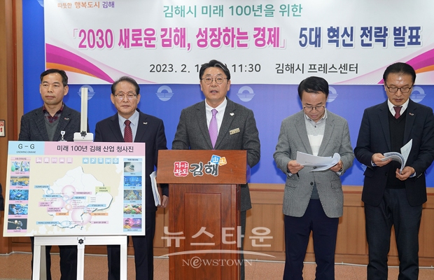 홍태용 김해시장이 2월 13일 민선 8기 김해시의 경제정책 방향과 전략을 담은 ‘2030 새로운 김해, 성장하는 경제’ 5대 혁신 전략을 발표했다.