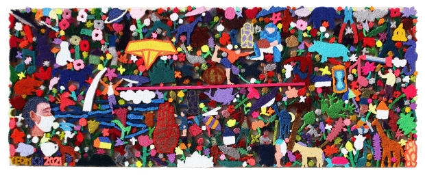 작품 생각-유유자적 acrylic on wood, resin 117x45cm 2021