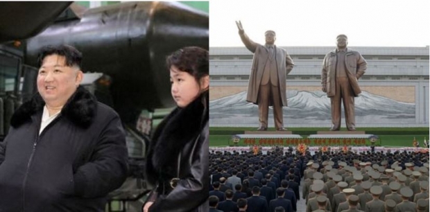 김정은과 딸 김주애(좌) 태양절 행사(우)/X (조선중앙통신)