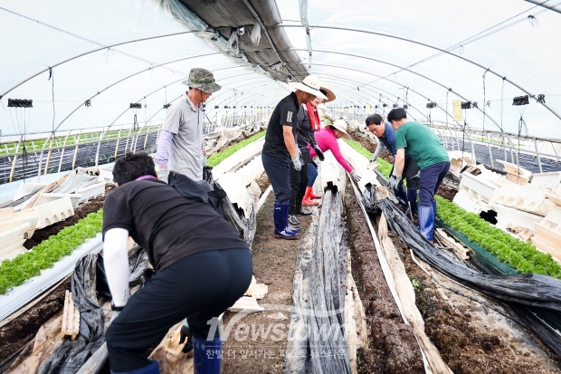 청양군의회가 지난 7월 24일 집중호우로 극심한 수해를 입은 논산시 광석면 산동리를 찾아 수해복구 봉사활동을 전개했다.