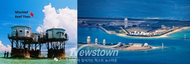 미스치프 암초 1990년대 (좌)  2022년 (우)