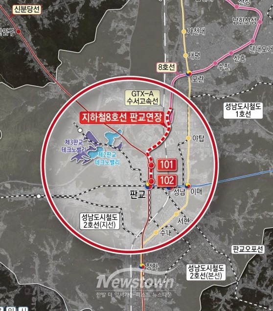 지하철 8호선 판교연장사업 노선도/성남시
