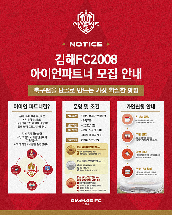 ​소상공인 파트너십 ‘아이언 파트너’ 모집 포스터/김해FC제공​