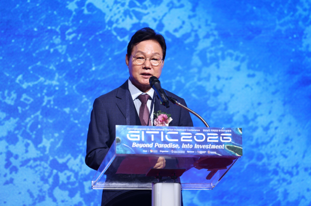 박완수 경남도지사가 9일 창원컨벤션센터에서 열린 ‘2026 경상남도 국제관광 투자유치설명회’에서 환영사를 하고 있다./사진=경남도