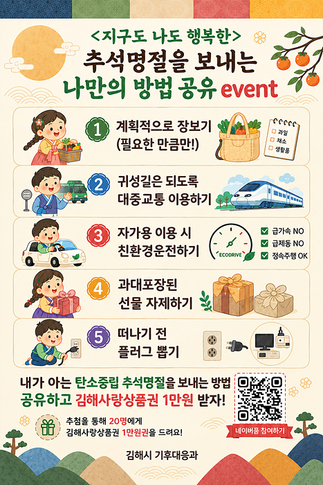 김해시가 추석 명절에 실천할 수 있는 탄소중립 생활 방법을 공유하도록 마련한 온라인 이벤트 안내문./=김해시