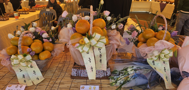 지난해 열린 제41회 김해 진영단감축제 단감품평회에서 금상·은상·동상을 받은 진영단감이 전시돼 있다. /사진=김해시